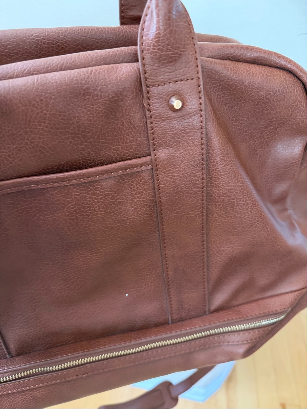 Sole Society Brown Faux Leather Weekender Travel Duffel Bag Shoe Compartment - Picture 8 of 11
